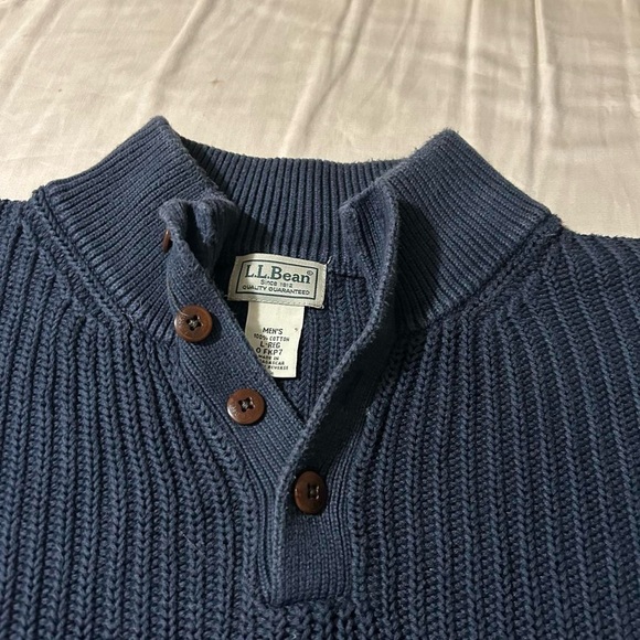 Vintage Y2K L.L. Bean Navy Henley Fisherman Sweater Size Large - Picture 2 of 5